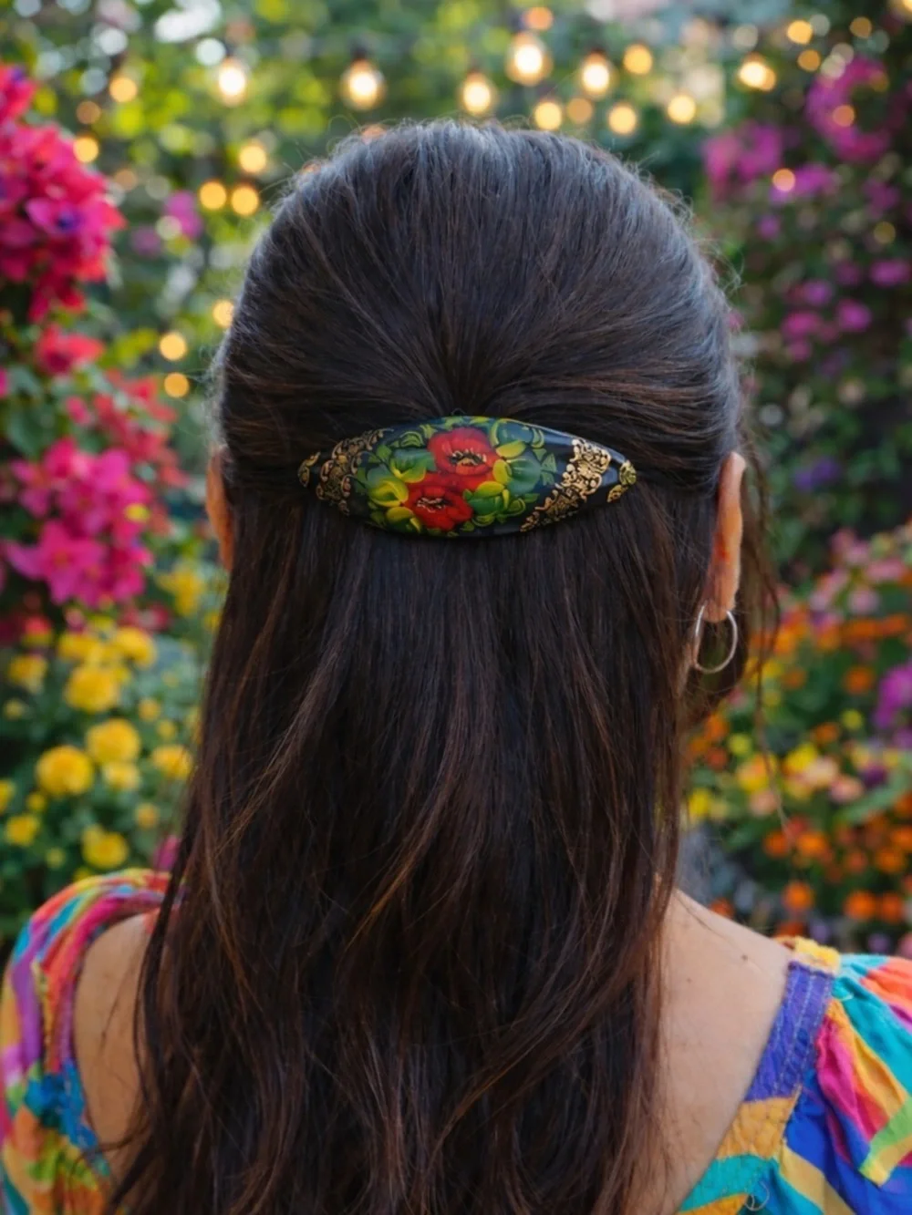 VINTAGE RUSSIAN HAND PAINTED & LACQUERED WOOD HAIR Barrette